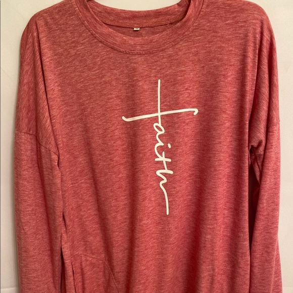 Tops - FAITH l/s t-shirt; cranberry w/white lettering. M